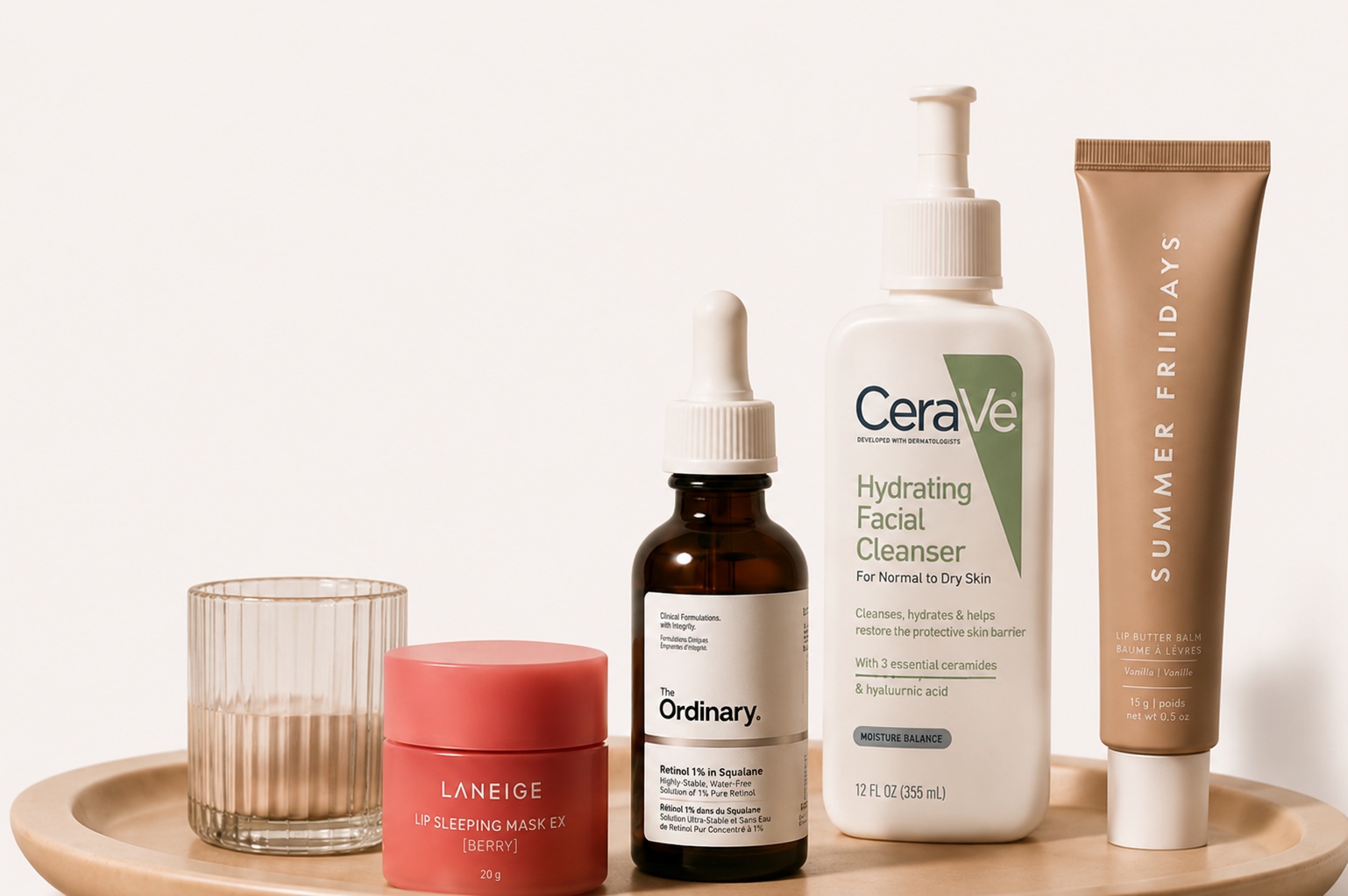 Skincare products on a shelf